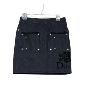 Dior mini Jean skirt with Black velvet Floral Accent silk mesh trim 5 pocket